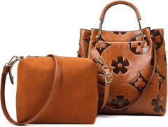 Bootara Women's Grain & Grace Bucket Bag - Vintage Embossed Carryall with Detachable Pouch for Women | Textured Leather Mother-Daughter Tote