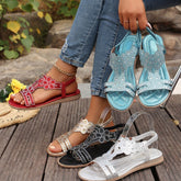 Bootara Women's Vesper Woven Bohemian Rhinestone Flat Sandals – Artisan Round-Toe Summer Sandals (US 4–10.5)