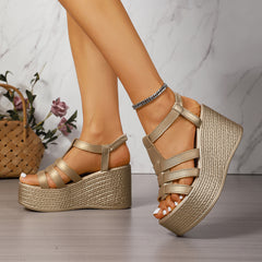 Bootara Women's Solana Woven Chunky Platform Wedge Sandals – Artisan Cut-Out Roman Sandals with Elastic Back Strap (US 4–10.5)