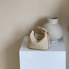 Bootara Women's Raffia Convertible Bowler — Summer Arc-Shoulder Bag with Artisan Woven Detailing