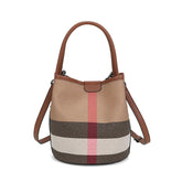 Bootara Women’s Regent Plaid Bucket Satchel — Heritage Check Full-Grain Leather Convertible with Detachable Pouch & Effortless Transition Carry