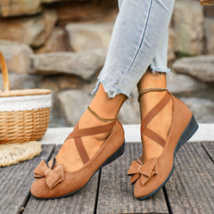 Bootara Women’s Elara Bow Suede Wedge Loafers – Elastic Cross-Strap Comfort Slip-Ons (US 5–10.5)