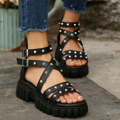 Bootara Women’s Rivara Studded Platform Wedge Sandals – Adjustable Ankle Strap Casual Summer Shoes (US 4–10.5)