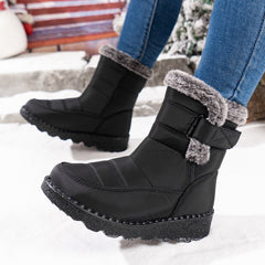 Bootara Women's Mira Waterproof Snow Boots – Plush Faux Fur Cuff with Easy Hook-and-Loop Strap & Lug Sole (US 5–11.5)