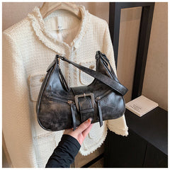 Bootara Women's Heartland Crescent — Vintage-Inspired Shoulder Saddle with Distressed Leather Accents & Adjustable Strap