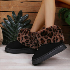 Bootara Women's Darby Leopard Winter Boots – Cozy Fuzzy-Lined Platform Slip-On Shoes (US 5–10)