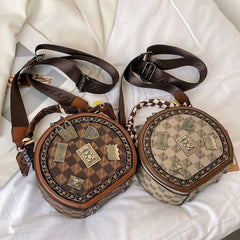 Bootara Women's Retro Textured Round Bag – Vintage Crossbody with Detachable Charm & Scarf, Versatile Top Handle & Adjustable Strap