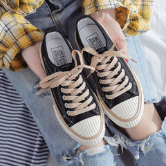 Bootara Women's Ravelle Contrast Stitch Sneakers – Chunky Low-Top Canvas Lace-Up Shoes (US 4–8.5)