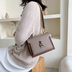 Bootara Women's Artisan-Crafted Distressed Crossbody Bag Small Box Purse with Stitched Rivets & Antique Gold Chain | Y2K Grunge Revival