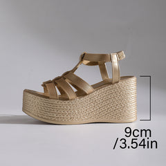 Bootara Women's Solana Woven Chunky Platform Wedge Sandals – Artisan Cut-Out Roman Sandals with Elastic Back Strap (US 4–10.5)