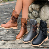 Bootara Women's Rivet Roma Boots - Side Lace Chunky Heel Mid Calf Boots (US 4-10.5)