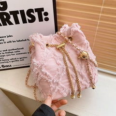 Bootara Women's Quilted Denim Bucket Bag - Trendy Large Capacity Chain Strap Shoulder/Crossbody Bag