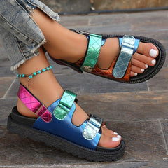 Bootara Women's Eagle-Glow Plus Size Beach Sandals - Bold Platform & Diamond Velcro Strap | Color Burst Design