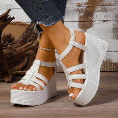Bootara Women's Solana Woven Chunky Platform Wedge Sandals – Artisan Cut-Out Roman Sandals with Elastic Back Strap (US 4–10.5)