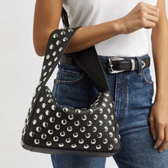 Bootara Women's Retro Rider Bag – Artisan-Embellished Underarm Shoulder Bag with Rivet Hardware