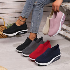 Bootara Women's Plus Size Low-Top Knit Wedge Sneakers - Breathable Round-Toe Height-Increasing Casual Shoes for Spring/Summer