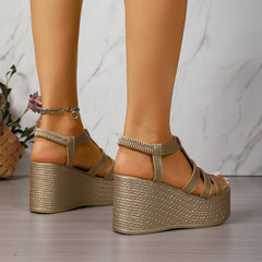 Bootara Women's Solana Woven Chunky Platform Wedge Sandals – Artisan Cut-Out Roman Sandals with Elastic Back Strap (US 4–10.5)