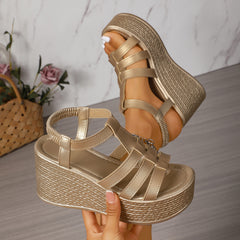 Bootara Women's Solana Woven Chunky Platform Wedge Sandals – Artisan Cut-Out Roman Sandals with Elastic Back Strap (US 4–10.5)