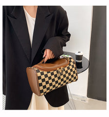 Bootara Women's Large Checkered Makeup Organizer – Oversized Travel Toiletry Bag with Zippered Pockets & Detachable Strap | Waterproof Patchwork Cosmetic Case