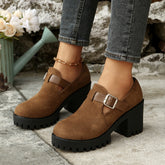 Bootara Women’s Elevare Buckle Round-Toe Platform Pumps – Chunky Heel Fashion Shoes (US 5–10)