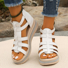 Bootara Women’s Plus Size Roman Zipper Sandals - Adjustable Ankle-Strap Slide Sandals with Height Boost for Summer