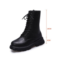 Bootara Chunky Platform Combat Boots - Lace-Up Mid Calf Boots with Side Zipper & Elastic Gore (US 4-10.5)