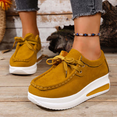 Bootara Women's Chunky Sole Lace-Up Loafer - Casual Wedge Heel Shoes (US 5-10.5)