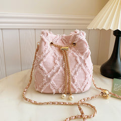 Bootara Women's Quilted Denim Bucket Bag - Trendy Large Capacity Chain Strap Shoulder/Crossbody Bag