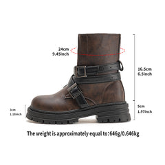 Bootara Women's Faye Adjustable Buckle Moto Boots – Round-Toe Chunky Lug Sole Boots (US 5–10.5)
