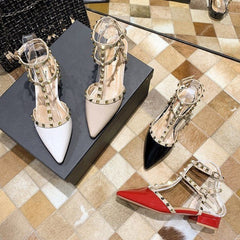 Bootara Women’s Studded Pointed Toe Low Heels – Chunky Rivet Sandals (US 4–8.5)