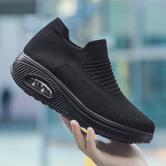 Bootara Women's Plus Size Low-Top Knit Wedge Sneakers - Breathable Round-Toe Height-Increasing Casual Shoes for Spring/Summer