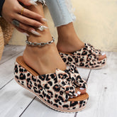 Bootara Women’s Sorelle Leopard Print Bow Platform Wedge Slides – Stable Chunky Heel Casual Summer Sandals (US 5–10)