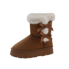 Bootara Women's Bow-Knit Cozy Winter Boots - Shearling Lined Chunky Platform Snow Boots (US 5-9.5)