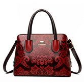 Bootara Women's Gilded Heirloom Satchel - Hand-Tooled Embossed Leather Convertible with Timeless Architecture & Artisan Legacy