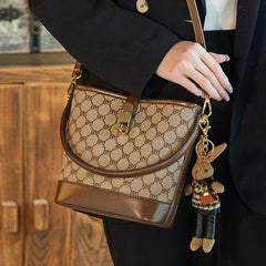 Bootara Women's Rabbit Muse Bucket Bag - Heritage Print & Crafted Leather Convertible Carry with Signature Charm & Optimized Capacity