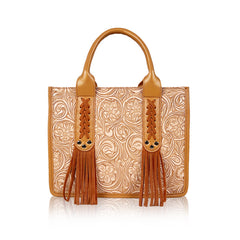 Bootara Women's Bohemian Artisan-Crafted Square Canvas Tote Bag with Zip Closure