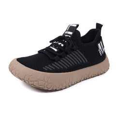 Kestielle Black knit slip-on sneakers with laces and chunky textured sole, view 1