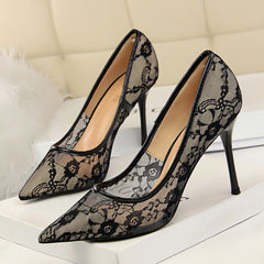 Bootara Women’s Valeria Lace Mesh Stiletto Pumps – Pointed-Toe Hollow Elegant Heels (US 3.5–10.5)