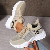 Bootara Women’s FlyStep Knit Sneakers – Leopard Print Lightweight Slip-On Shoes (US 5–10.5)