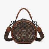 Bootara Women's Retro Textured Round Bag – Vintage Crossbody with Detachable Charm & Scarf, Versatile Top Handle & Adjustable Strap