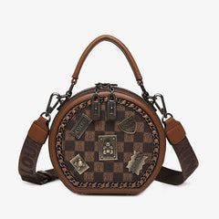 Bootara Women's Retro Textured Round Bag – Vintage Crossbody with Detachable Charm & Scarf, Versatile Top Handle & Adjustable Strap