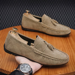 Bootara Men's spring 2025 new style trendy men's shoes slip-on casual leather shoes tassel soft sole driving shoes