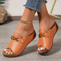 Bootara Women’s Plus-Size Platform Mule Slippers - Metal Buckle Accent & Low Wedge Heel | Open-Back House Shoes
