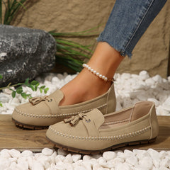 Bootara Women's Casual Blue Moccasin Loafers – Soft Suede Slip-On Flats with Tassel Bow Detail, Comfortable Driving Shoes for Everyday Wear