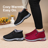 Bootara Lunwick winter ankle boots in Black and Red. Cozy Warmth. Easy On.