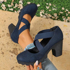 Bootara Marlow cross-strap block heel Mary Jane shoes, blue suede look