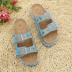 Bootara Women’s Calyra Rhinestone Platform Slide Sandals – Boho Metallic Buckle Rope Detail Resort Slides (US 5–10.5)