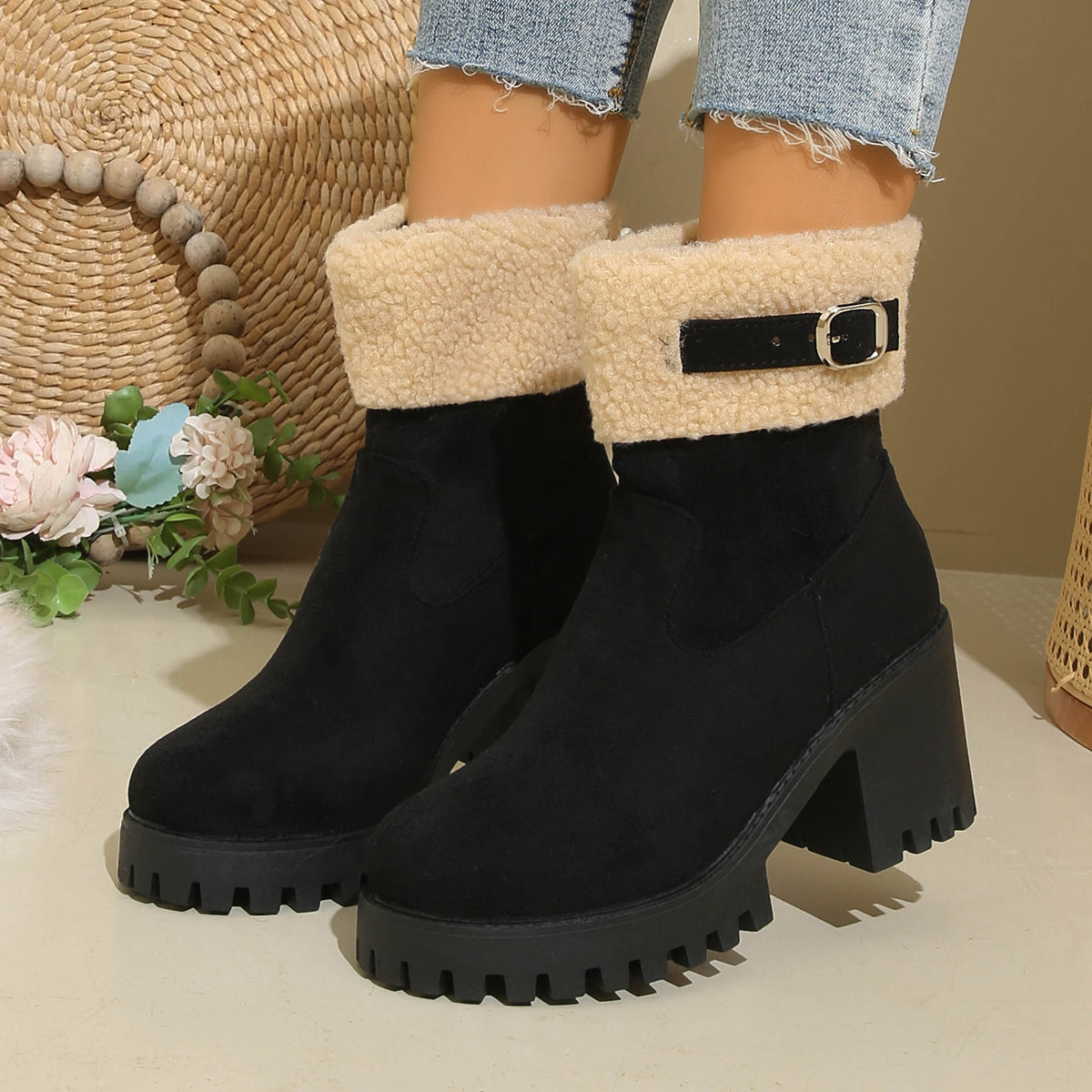 Bootara Women's Plush Fleece Lined Snow Boots - Chunky Heel Ankle Winter Fashion Boots (US 4-10)