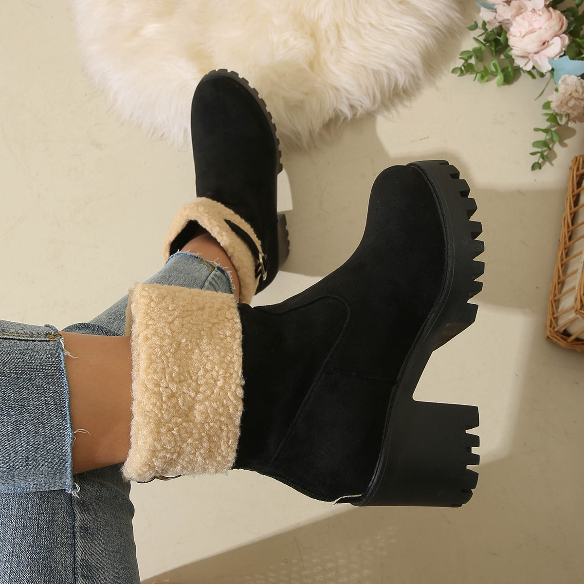 Bootara Women's Plush Fleece Lined Snow Boots - Chunky Heel Ankle Winter Fashion Boots (US 4-10)