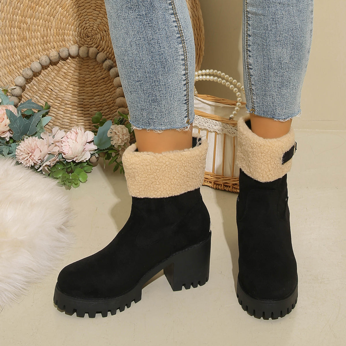 Bootara Women's Plush Fleece Lined Snow Boots - Chunky Heel Ankle Winter Fashion Boots (US 4-10)